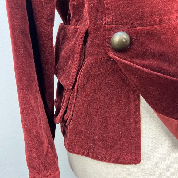 VINTAGE Ivy Jane Velvet Military Jacket Women Burgundy Steampunk Dark Academia - Picture 7 of 13